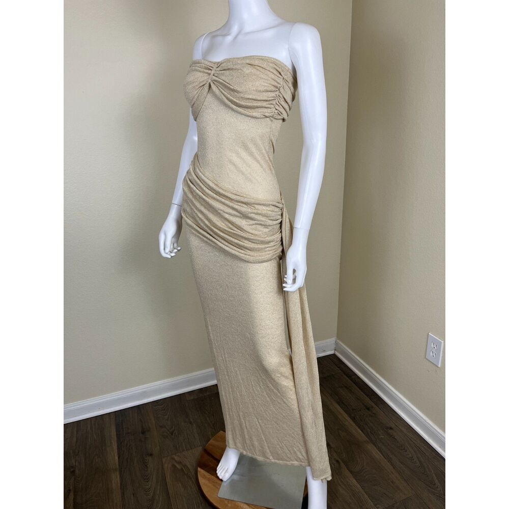 Meshki Strapless Ruched Maxi Dress in Beige - Picture 8 of 15